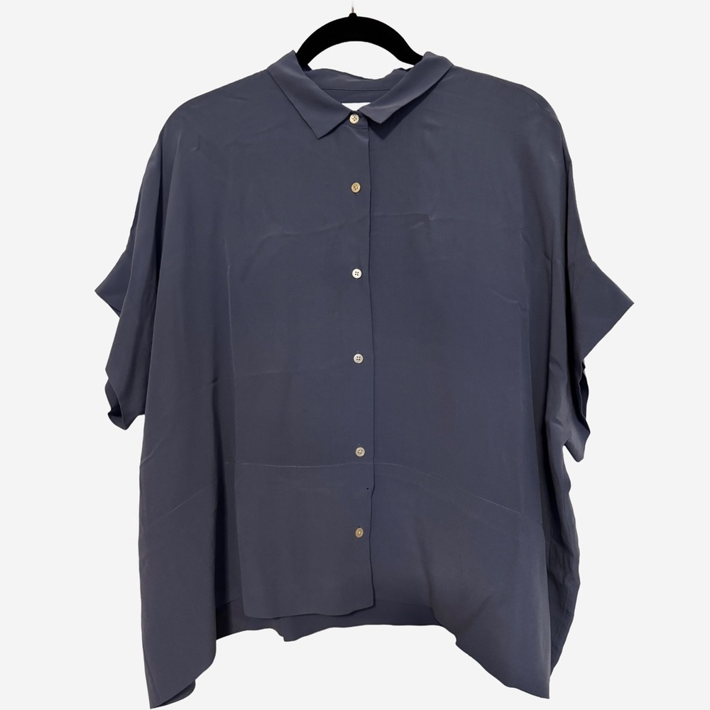 Everlane Women’s Silk Short-Sleeve Boxy Square Shirt - US Size 14 - Blue